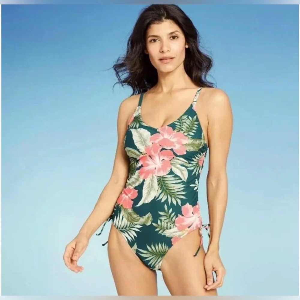 Kona Sol Teal Women's Side-Tie Coverage One Piece Swimsuit